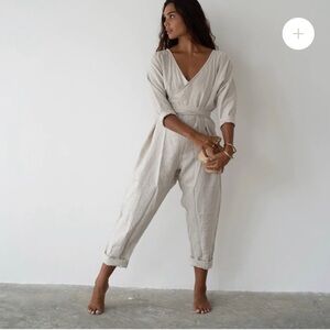 Avy & Co Natural 100% Pure Linen Jumpsuit One Size